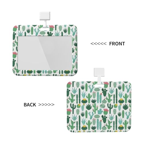 Double-Sided Sliding Cover ID Badge Holder Hard Plastic Case with Clear Window Card Protector Pouch for Office ID Credit Cards Prickly Cactus2