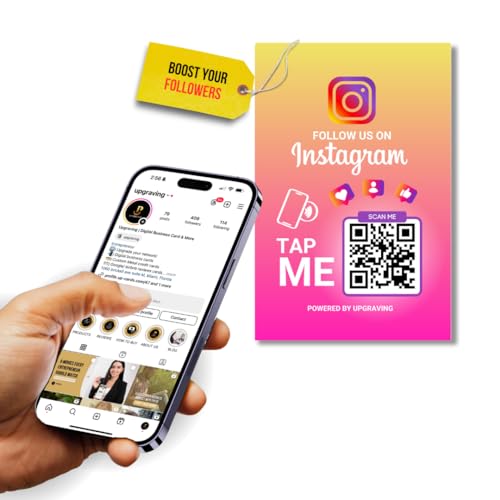 Adesivo reutilizável para seguidores para Instagram com toque QR e NFC - Compatível com iPhone e Android - Siga-nos no Instagram - Powered by Upgraving (1 adesivo)