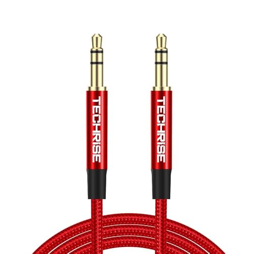 TechRise 3.5mm Audio Aux Cable1 m Nylon Braided Stereo Jack for Headphones, iPod, iPhone, iPad, Car, Soundbar, TV, PC, Speaker - Superior Sound TRS Cord (RED, 1.0M)