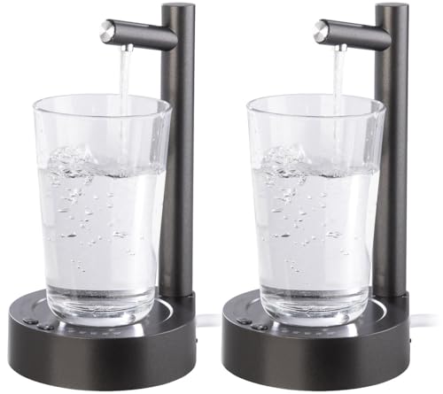 Rosenstein & Söhne Trinkwasser-Pumpen: 2er Set Akku-Trinkw.-Pumpe m Edelstahl-Auslass u Becherablage, schwarz (Tischwasserspender, Nachttisch-Wasserspender, Picknick)