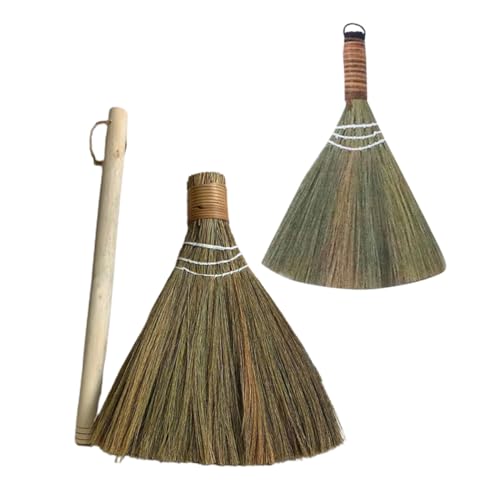 TOPPERFUN 2pcs Bamboo Soft Broom Handmade Indoor Cleaner Broom for Kitchen Floor Cleaning Manual for Home Cleaning Supplies