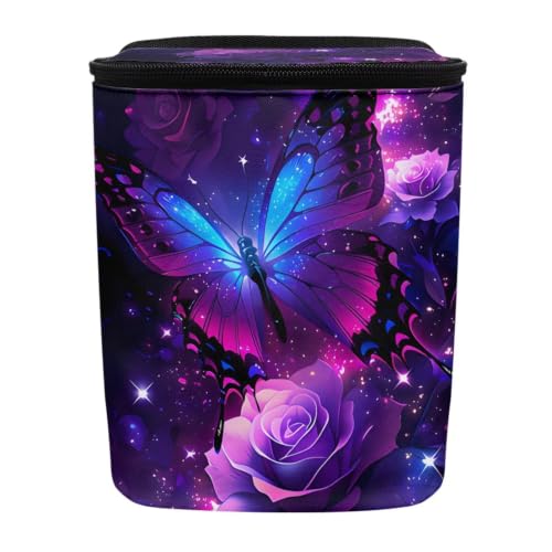 Image of Butterfly Rose Trash Bag with Lid Storage Bag Proof Organizer with Adjustable Straps for Men and Women Universal for SUVs, Trucks
