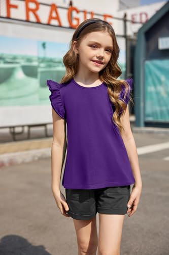 Image of Arshiner Girls Shirts Ruffle Short Sleeve Summer Cute Casual Crewneck Tops Blouse Tee