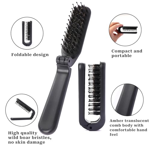 Foldable Travel Brush, 2 Pack Portable Size With Natural Boar and Nylon Bristles - Image 3