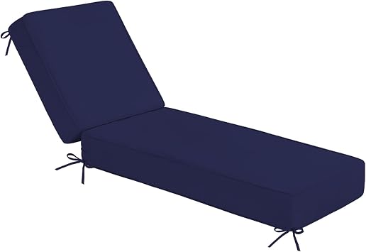 Sundale Outdoor Olefin Chaise Lounge Cushion, Water-Resistant Patio Lounge Chair Cushion, Thick Lounger Pad with 4 Straps Navy Blue, 80 x 26 x 6 Inches
