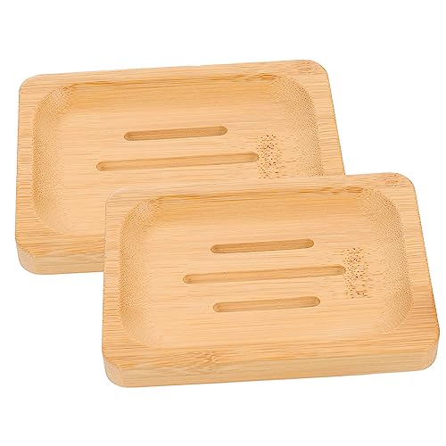FONDOTIN Cajas De 2 Piezas Caja De Jabón De Madera Montado Drenar Bandeja Drenaje Ducha Jaboneras Cajas De Jabón Jabonera De Madera Soporte De Jabón De Baño Plato De Jabón Ranurado Bambú