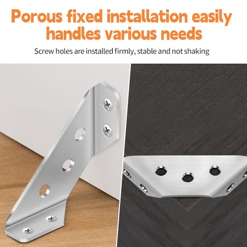 60 Stück Eckwinkel, Metall Eckverbinder Möbelbau mit 240 Schrauben und Schraubendreher Winkel Edelstahl Dreieck Form Ecke Klammer Dreiecksstütze Möbelverbinder für Schrank Tisch Stuhl