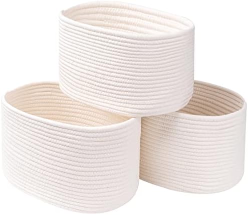 CubesLand Cube Shelf Closet Storage Baskets Bins Set 3,Woven Basket for Organizing/Storage,Long-lasting &Skin-friendly Toy Storage Basket Bin,Stylish Room Decor Basket,Off White Cotton Rope Basket