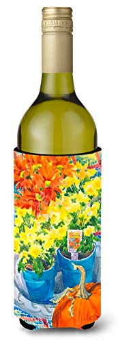 Caroline's Treasures 6005LITERK Flower - Mums Wine Bottle Hugger Bottle Cooler Sleeve Hugger Machine Washable Collapsible Insulator Beverage Insulated Holder