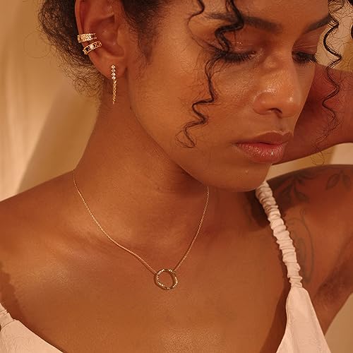 Image of Fettero Pendant Necklace Gold Choker Layered Coin Open Karma Circle Full New Crescent Moon 14K Gold Plated Simple Dainty Necklaces for Women Jewelry Gift