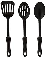 KitchenCraft Anti-Scratch Kitchen Utensils Set, Nylon, Cooking Spoon, Slotted Spoon, Fish Slice, 34 cm (14), 3 Piece Set, Black