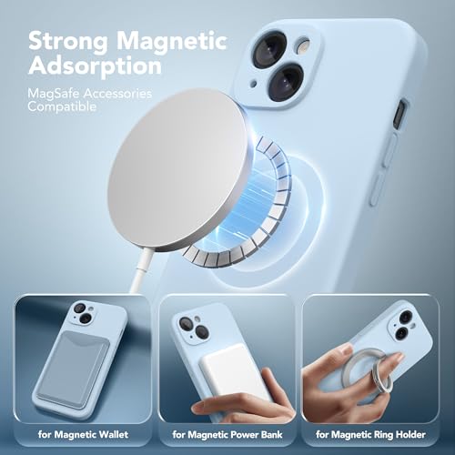 Image of Magnetic for iPhone 15 Plus Case, Compatible with MagSafe, [Full Camera Protection][Screen Protector] Silicone Shockproof Protective Phone Case for iPhone 15 Plus 6.7 inch, Light Blue