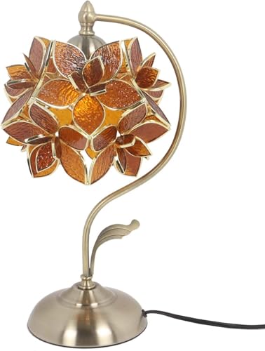 Bieye L30833 Tiffany Style Stained Glass Flower Petal Table Lamp with Brass Base for Home Décor (Pink, 8" Rose Lily)