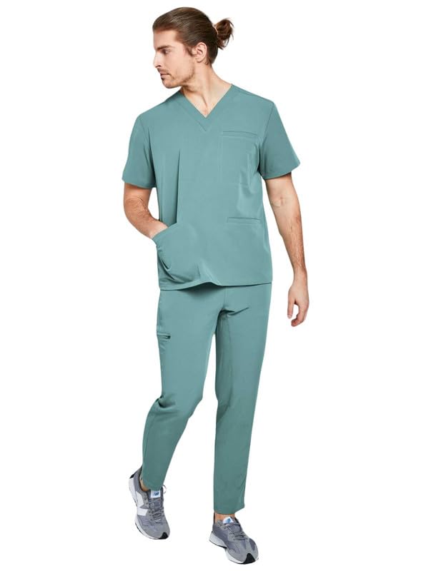 Pantalones médicos para hombre para el sector médico y de enfermería, elegantes y cómodos, con goma elástica, pantalones de cuidado profesional, Dusty Green, XL