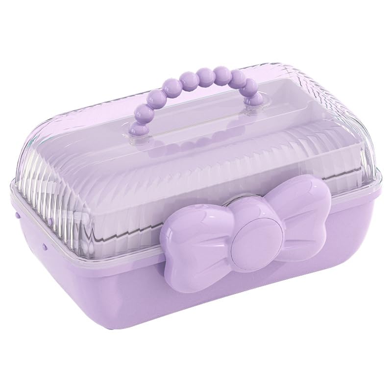 HoopVool Plastic Hair Accessories Organizer Box, Hair Ribbon Storage Box Ribbon Box Multi-Purpose Organizer with Handles, for Nail Hair Accessories Sewing Supplies Makeup Art Supplies. (Purple)-image-1