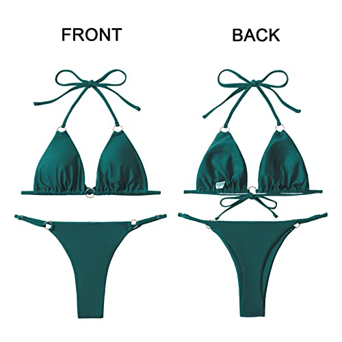 Miketai Sexy Bikinis For Women 2 Piece Bikini Spaghetti Strap Swimsuits Solid Color Bathing Swimwear Triangle Bathing Suit (Dark Green L) #TOP7