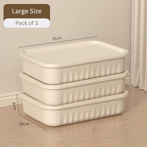 Image of HoopVool Multi Purpose Plastic Storage Bins Stackable Organizer Boxes with Lids, Stackable Crates for Home & Kitchen, items like books, clothes, snacks, toys. (Pack of 3, Small)
