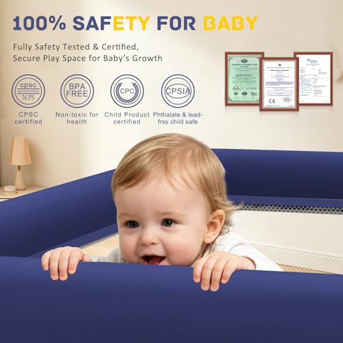 Image of TOREVSIOR Foldable Baby Playpen with Mat, 50 inchx50 inch Collapsible Play Pen for Babies and Toddlers, Indoor & Outdoor Kids Safety Play Pen, Portable Play Yard, Foldable Baby Playpen with 50 Ocean Balls