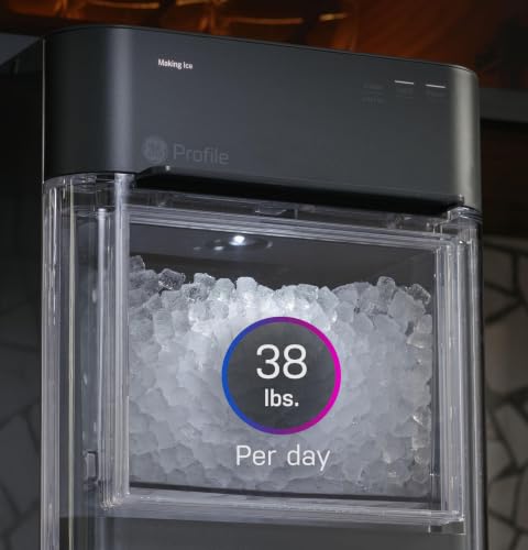 Image of GE Profile Opal Ultra, Countertop Nugget Ice Maker, 1 Gal XL Side Tank, *Amazon Exclusive*, 38 lbs /Day, Pebble Pellet Crushed Ice Machine, WiFi Black Stainless Steel