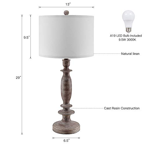 Arpenter 29" H Table Lamp Set Of 2 For Living Room Or Bedroom, 9.5W Led Bulbs Included, Large Tall Farmhouse Wood Finish Table Lamps With White Linen Shade #TOP1