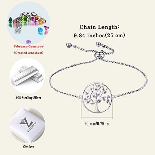 Yl Tree Bracelet 925 Sterling Silver Tree Of Life Link Bracelet Created Amethyst Jewelry Adjustable #TOP5