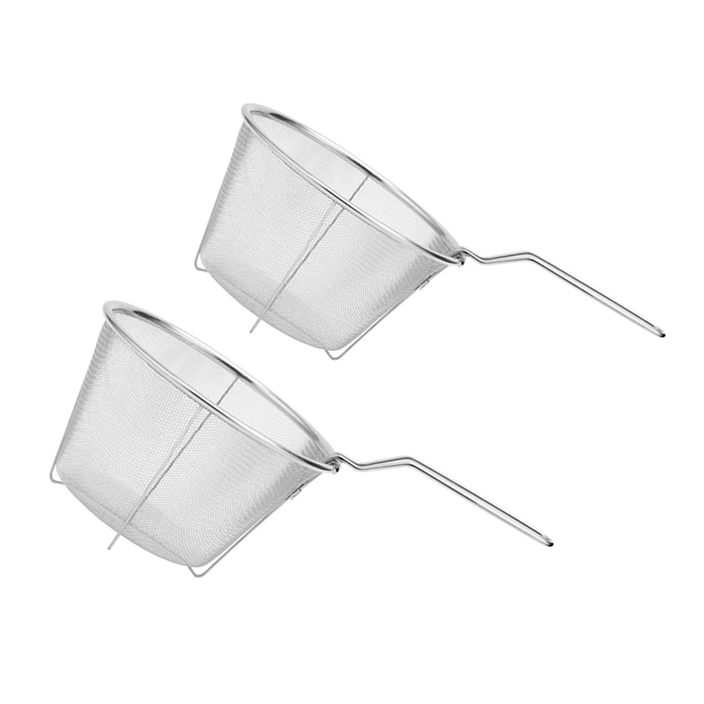 DOITOOL Mesh Basket Pasta Basket Strainer 2Pcs Stainless Steel Fryer Basket Deep Fry Basket with Handle Fryer Strainer for Chips, Fries, Shrimps, Wedges French Fry Holder French Fry Holder