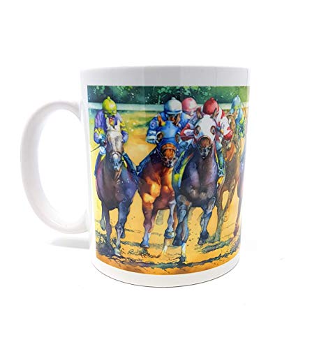 Taza de café Horse Racing 11oz diseño acuarela miniatura 1