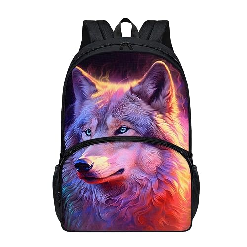 Sac à dos léger avec poches latérales motif loup de brouillard