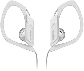 Panasonic Sports Clip Earbud Headphones RP-HS34-W (White) Water Resistant, Tough, Durable, Adjustable Ear