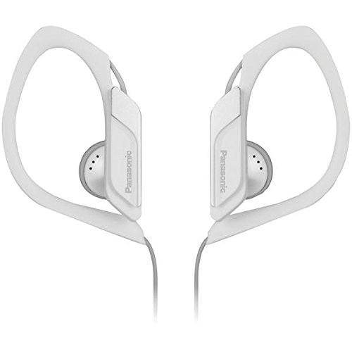 Panasonic Sports Clip Earbud Headphones RP-HS34-W (White) Water Resistant, Tough, Durable, Adjustable Ear