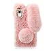 Mikikit Rose Lapin Velu Peluche Étui pour iPhone XR, Coque Moelleux en Peluche Animaux Cadeau Fille, Duveteux Lapin Fourrure enfant animal Confortable doux Étui Protection pour Apple iPhone XR