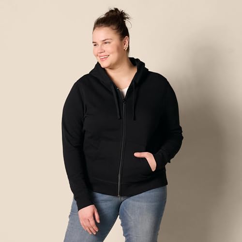 Amazon Essentials Damen French Terry Fleece Kapuzenpullover mit durchgehendem Reißverschluss (erhältlich in Übergröße), Schwarz, 3X