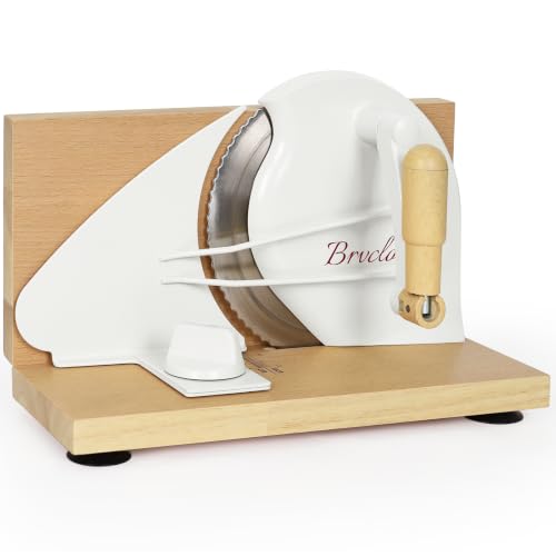 Brvclon Manual Bread Slicer Adjustable Thickness, Hand Crank Bread Slicer for Homemade Sourdough Bread with Scale Line & Suction Cup & Metal Guide,Quality Solid Wood Base