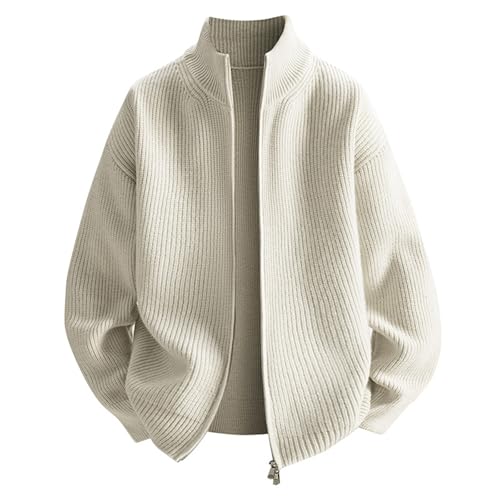 Generisch Chaqueta de punto para hombre con cremallera completa, suéter de punto fino, chaqueta con cuello alto, cortavientos, abrigo de punto, abrigo de invierno cálido, transpirable, de gran tamaño