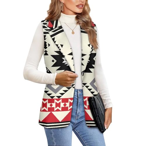 Image of Women's Aztec Print Western Ethnic Dressy Casual Versatile Western Aztec Full Lined Vest Tuxedo Suit Waistcoat