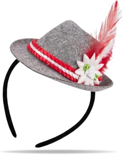 Hatstar Mini Seppelhut mit Haarreif, Miniatur Trachtenhut mit Feder, Kostüm Accessoire zum Oktoberfest Outfit für Damen und Herren