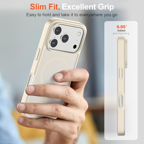 Image of SUPFINE Magnetic for iPhone 17 Pro Case (Compatible with MagSafe)(Military Grade Drop Protection) Translucent Matte Shockproof with Anti-Fingerprint Phone Cover,Antique White