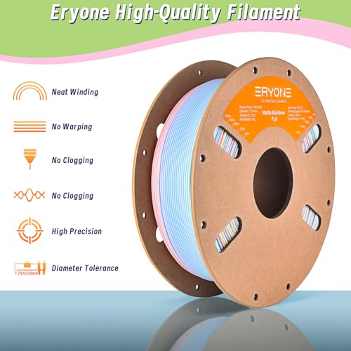 Image of ERYONE Matte Rainbow 3D Printer PLA Filament 1.75 + /- 0.03mm, Matte Muticolor Filament PLA 1KG(2.2LBS) Spool, Macaron Rainbow
