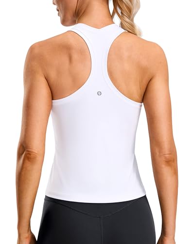 SANTINY Women's Workout Tank Tops Racerback Gym Shirts (White, S)