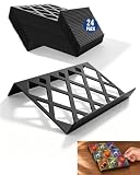 24 Stück Sammelkarten-Aufsteller, schwarze Acryl-Karten-Präsentationsständer, modulare Vitrinentabletts für Kartenverkäufer, Sportkarten- und Brettspiele, Kartenerhöhungen für Vitrine, 72 Steckplätze