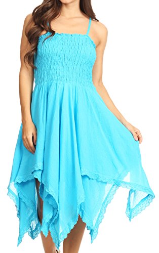 Image of Sakkas Ella Smocked Bodice Spaghetti Strap Double Layered Dress