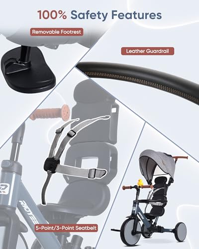 RIDYEE 8-in-1 Toddler Tricycle Ages 1.5-5, Parent Steering Trike - image 4