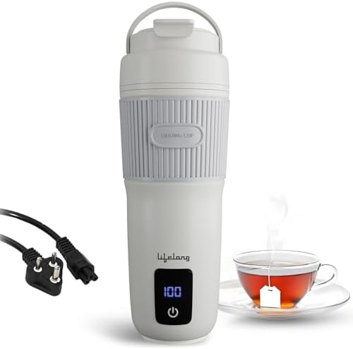 Lifelong 2 in1 Portable Electric Kettle & Bottle for Travel 400ml |Wide Voltage-for Homes(220v) & Indian Trains(110v)| Quick Boil |4 Temp |Digital Touch Ctrl |Cool Touch |Make Tea/Coffee Without Milk
