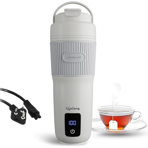Lifelong 2 in1 Portable Electric Kettle & Bottle for Travel 400ml |Wide Voltage-for Homes(220v) & Indian Trains(110v)| Quick Boil |4 Temp |Digital Touch Ctrl |Cool Touch |Make Tea/Coffee Without Milk
