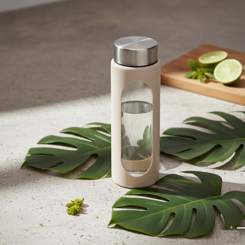 Image of Glassbunny 500ml Glass Water Bottle with Silicone Sleeve, BPA Free, Leak-Proof Stainless Steel Lid, Reusable Drinking Bottle for Hot & Cold, Ideal for Hiking Travel Gym & Office