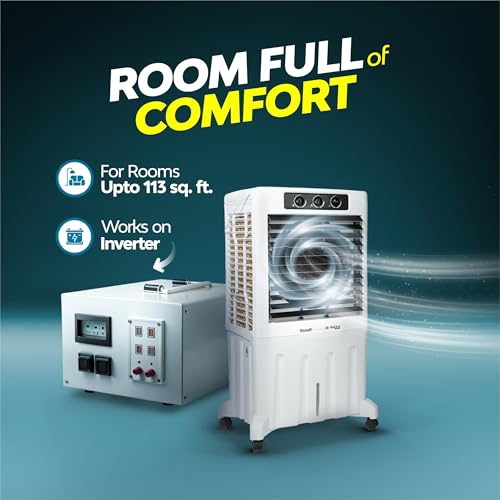 Image of SUMMERCOOL Rafale 95Ltr Desert Air Cooler with wheel for Home | High Speed Fan | 35ft Powerful Air Throw| Desert Cooler | Inverter Compatible | HoneyComb | Collapsible | 1 year warranty | White