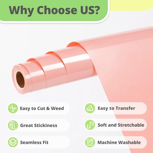 Image of HTVRONT Peach HTV Vinyl Roll - 12 inch x 10ft Peach Iron on Vinyl for All Cutter Machine & Silhouette Cameo, Heat Transfer Vinyl Rolls for t Shirts - Easy to Cut & Weed for Heat Vinyl Design