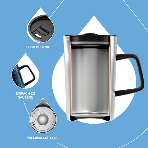Ideus® Kaffeebecher 470 ml (16 oz), doppelwandige vakuumisolierte Kaffee- und Teetasse aus Edelstahl mit rutschfestem Griff und… – Ansicht 3
