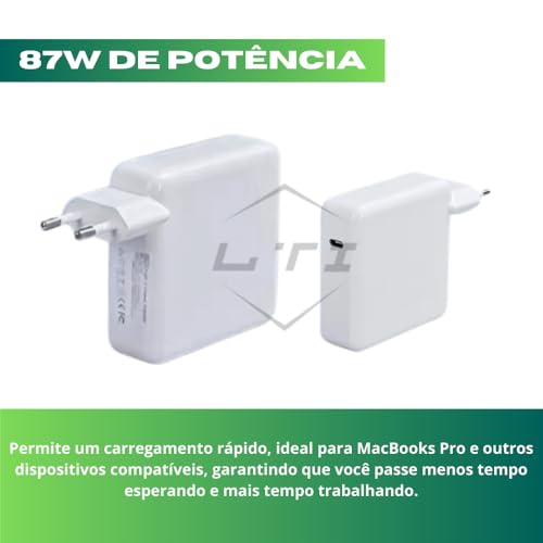 Fonte Carregador Para MacBook Pro 2016 2017 + Air 2018 2020 M2 M3 87w Entrada Usb Tipo C e Saída Usb