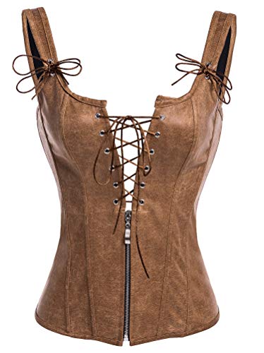 Alivila.Y Fashion Corset Womens PVC Steampunk Bustier Boned Lingeries 2101-Brown-3XL